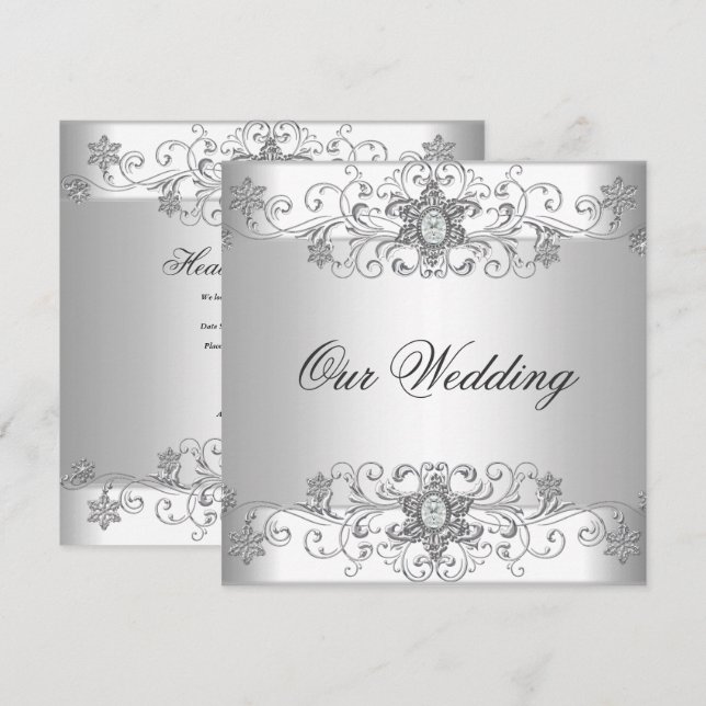 Elegant Wedding Silver White Diamond Jewel Einladung (Vorne/Hinten)
