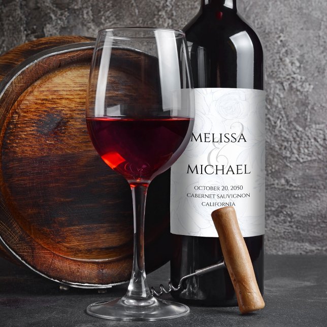 Elegant Wedding Simple Blue Floral Greenery Weinetikett (Elegant blue floral party wine label. )