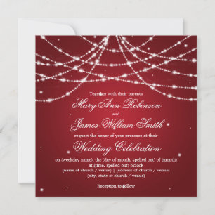 Elegant Wedding Sparkling String Red Einladung