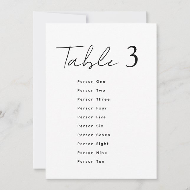 Elegant Wedding Table Number Script Seating Chart Einladung (Vorderseite)