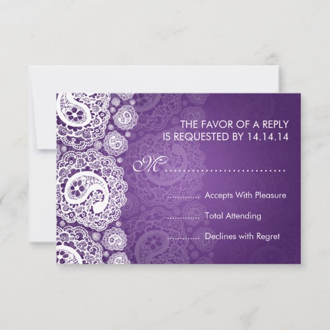 Elegant Wedding UAWG Paisley Lace Lila RSVP Karte (Vorderseite)