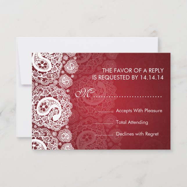 Elegant Wedding UAWG Paisley Lace Red RSVP Karte (Vorderseite)