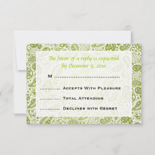 Elegant Wedding UAWG Paisley Pattern Lime Green RSVP Karte