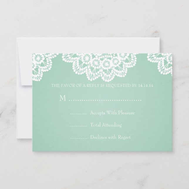 Elegant Wedding UAWG Vintag Lace Mint Green RSVP Karte (Vorderseite)