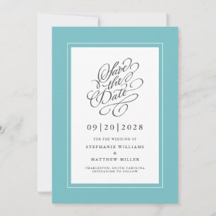 Elegant Wedding Verlobung Calligraphy Script Aqua Save The Date