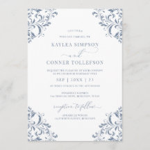 Elegant Wedding Vintag Dusty Blue Calligraphy