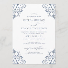 Elegant Wedding Vintag Dusty Blue Calligraphy Einladung