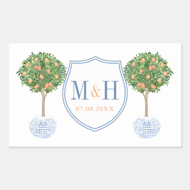 Elegant Wedding Wappen Monogram Vielen Dank Rechteckiger Aufkleber (Vorderseite)