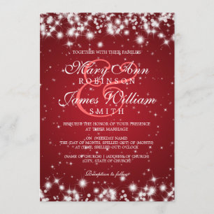 Elegant Wedding Winter Sparkle Red Einladung