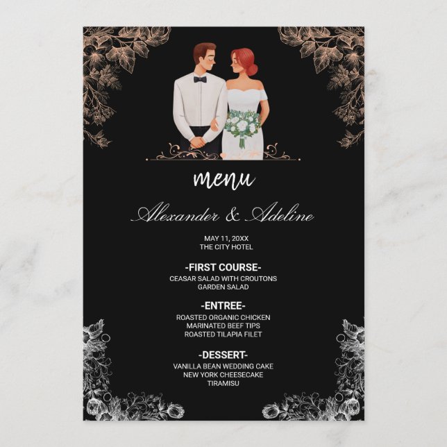 Elegant Wedding with Dark Floral  Menükarte (Vorderseite)