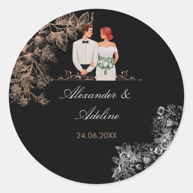 Elegant Wedding with Dark Floral  Runder Aufkleber (Vorderseite)
