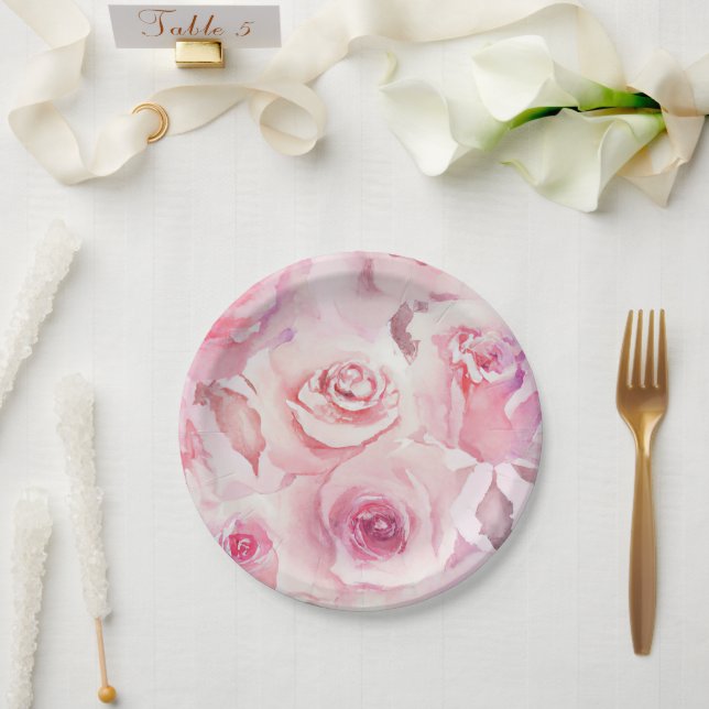 Elegant weich Rosa Rose Bloral Pappteller (Hochzeit)