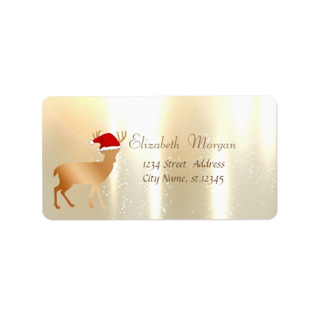 Elegant, Weihnachten, Hirsch mit Weihnachtsmannmüt Adressaufkleber (Vorne)