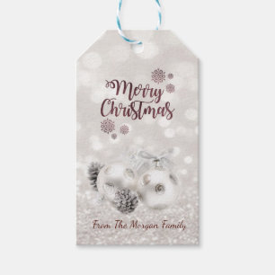 Elegant, Weihnachtskugeln, Zapfen, Glitzernder Bok Geschenkanhänger