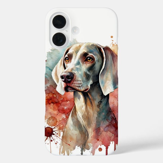 Elegant Weimaraner Wasserfarbe iPhone 16 Hülle (Rückseite)