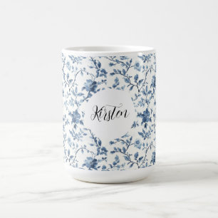 Elegant Weiß Blau Blumenmuster Kaffeetasse