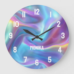 Elegant weiß fette Zahlen holografisch personalisi Große Wanduhr