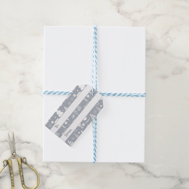Elegant weiß & grau Frohe Weihnachten Geschenkanhänger (Mit Garn)