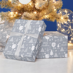 Elegant weiß & grau Frohe Weihnachten Geschenkpapier