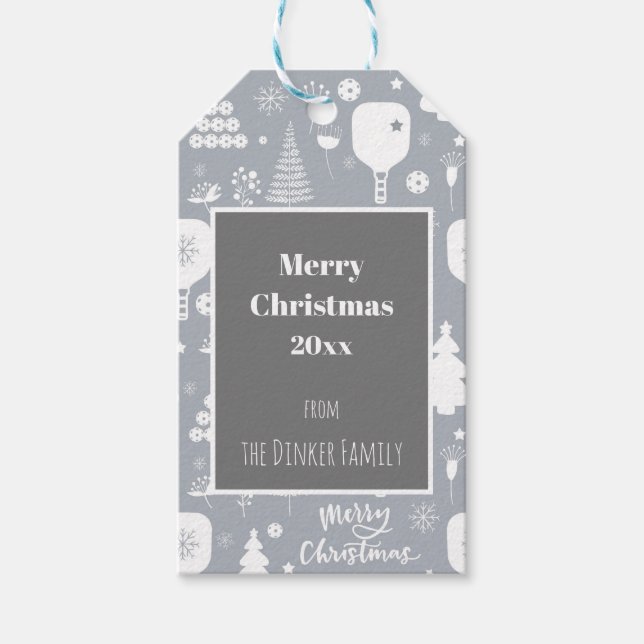 Elegant weiß & grau Frohe Weihnachten horizontal Geschenkanhänger (Vorderseite)