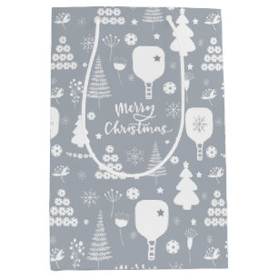 Elegant weiß & grau Frohe Weihnachten Mittlere Geschenktüte