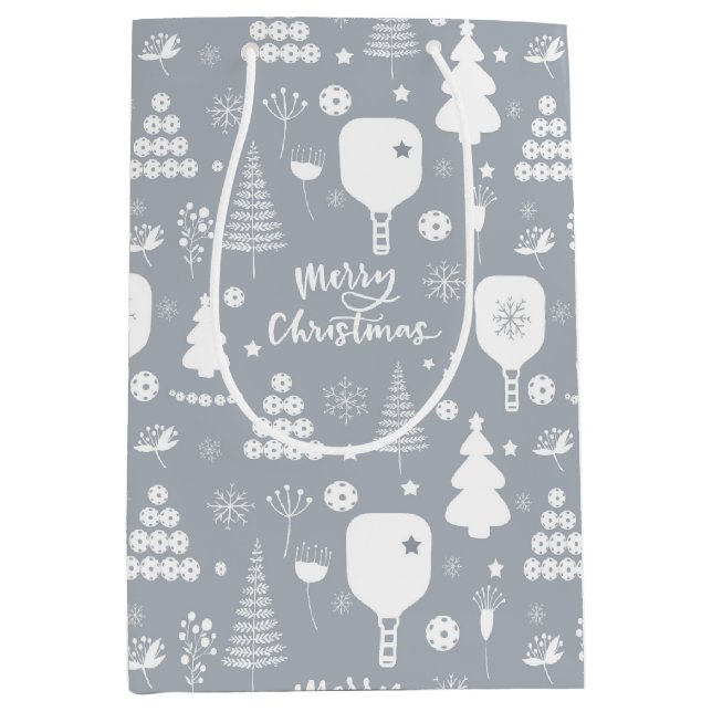 Elegant weiß & grau Frohe Weihnachten Mittlere Geschenktüte (Vorderseite)
