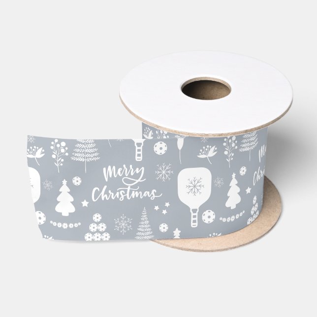 Elegant weiß & grau Frohe Weihnachten Satinband (Spule)