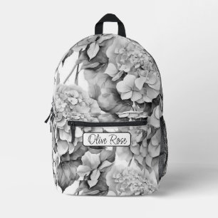 Elegant, weiß, grau, schwarz, blumenfarben bedruckter rucksack