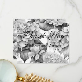 Elegant, weiß, grau, schwarz, blumenfarben dankeskarte