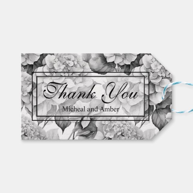 Elegant, weiß, grau, schwarz, blumenfarben geschenkanhänger (Vorderseite (Horizontal))