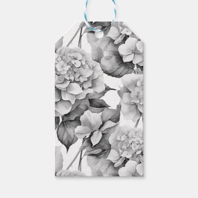Elegant, weiß, grau, schwarz, blumenfarben geschenkanhänger (Vorderseite)