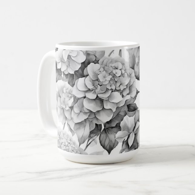 Elegant, weiß, grau, schwarz, blumenfarben kaffeetasse (Vorderseite Links)