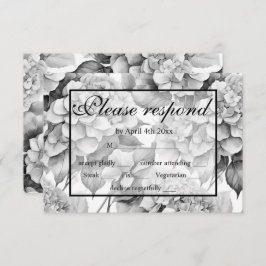 Elegant, weiß, grau, schwarz, blumenfarben RSVP karte