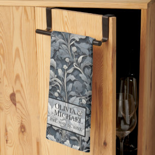 Elegant, weiß, grau und blumenreich geschirrtuch