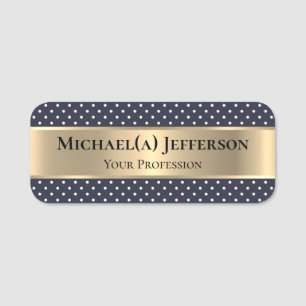 Elegant weiß Polka Dots dunkelblau und Luxus Gold Namensschild