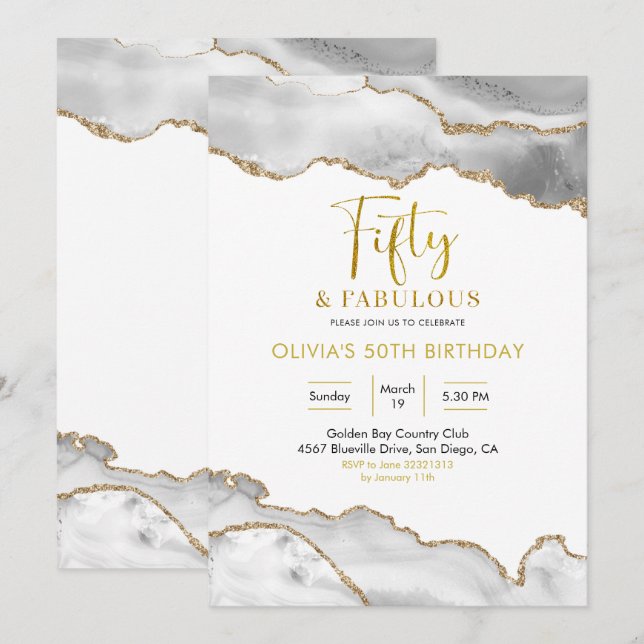 Elegant weiß und Gold 50 und vorzüglich Einladung (Vorne/Hinten)
