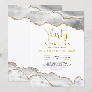 Elegant weiß und Gold Dreißig und fabelhaft Einladung