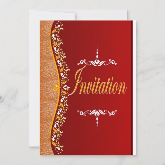 Elegant weiß und orange in rot Einladung (Vorderseite)