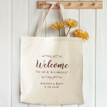 Elegant Welcome Wedding Hotel Guest Favor Burgundy Tragetasche<br><div class="desc">Elegante, klassische Hochzeitsgast-Begrüßungstasche mit elegantem Design in klassischem Bordeaux auf einem transparenten Hintergrund, der das natürliche Hintergrundmaterial und die Farbe zeigt. Dieses moderne, einfache Design bietet zeitlose, klassische Eleganz. Personalisieren Sie die Namen des Paares und das Veranstaltungsdatum in eleganter Schrift und Schrift. Diese sind eine perfekte Begleitung für jede Hochzeitsfeier,...</div>