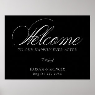 Elegant Welcome White Calligraphy   Chic Wedding Poster