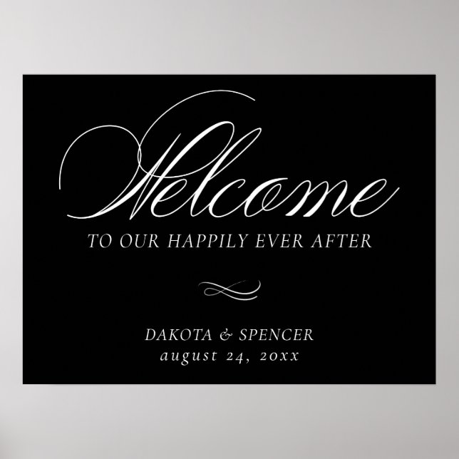 Elegant Welcome White Calligraphy | Chic Wedding Poster (Vorne)