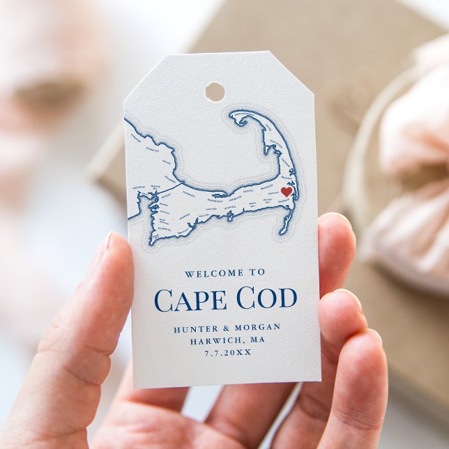 Elegant Wequassett Resort Wedding Welcome Geschenkanhänger (Harwich MA Cape Cod Wedding Gift tag for an elegant navy blue wedding at Wequassett Resort)