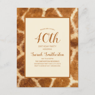 Elegant Whimsical Giraffe Print 40. Geburtstag Einladung
