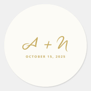 Elegant Whimsical Gold Script Monogram Wedding Runder Aufkleber