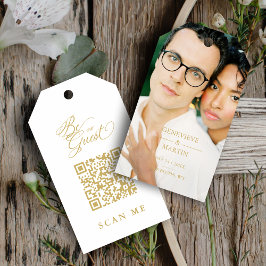 Elegant Whimsical Script Photo Qr Code Wedding Geschenkanhänger