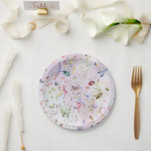 Elegant Whimsical Wildblume Pink Pappteller