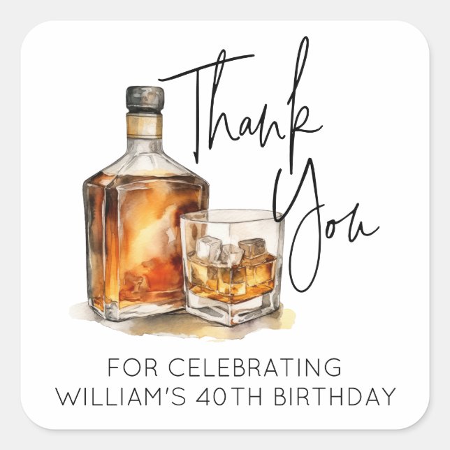 Elegant Whiskey Flasche Geburtstag Danke Sticker (Vorderseite)