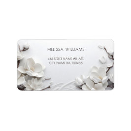 Elegant White 3D Magnolia Adressaufkleber