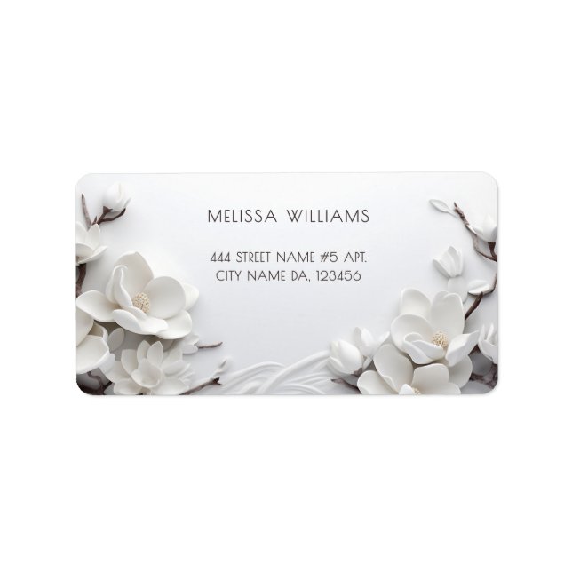 Elegant White 3D Magnolia Adressaufkleber (Vorne)