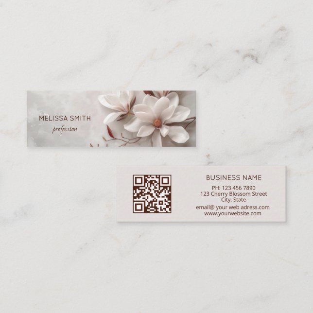 Elegant White 3D Magnolia Mini Visitenkarte (Vorne/Hinten)